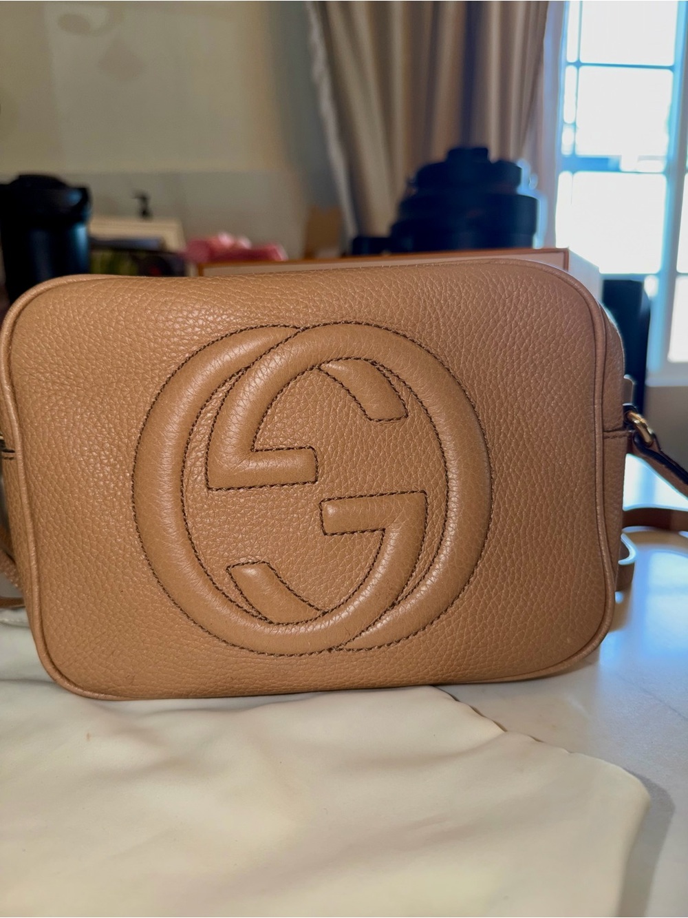 Gucci Pebbled Leather Crossbody in Camel